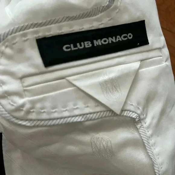 [10]Club Monaco White Cotton Black Collar Lined Single  Breasted Blazer - Picture 12 of 13